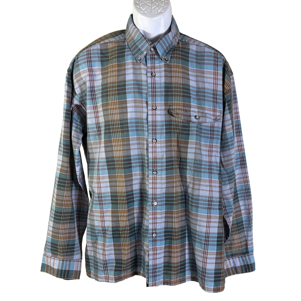 Peter‎ England Button Down Shirt Mens XL Blue Plaid Long Sleeve Fitted Collar